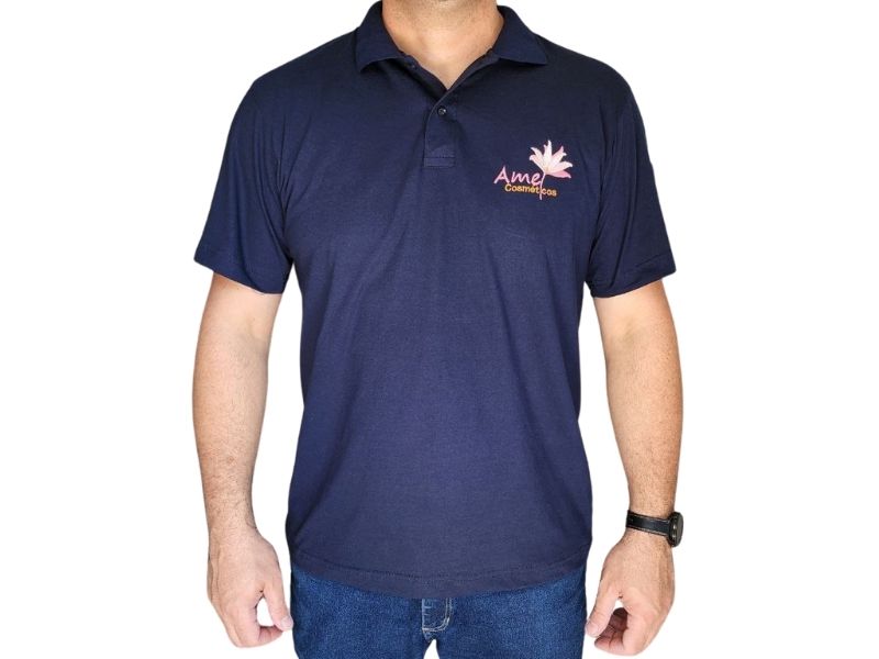Polo Azul Marinho bordada tamanho G (56cm de Largura X 74cm de Altura) Unissex