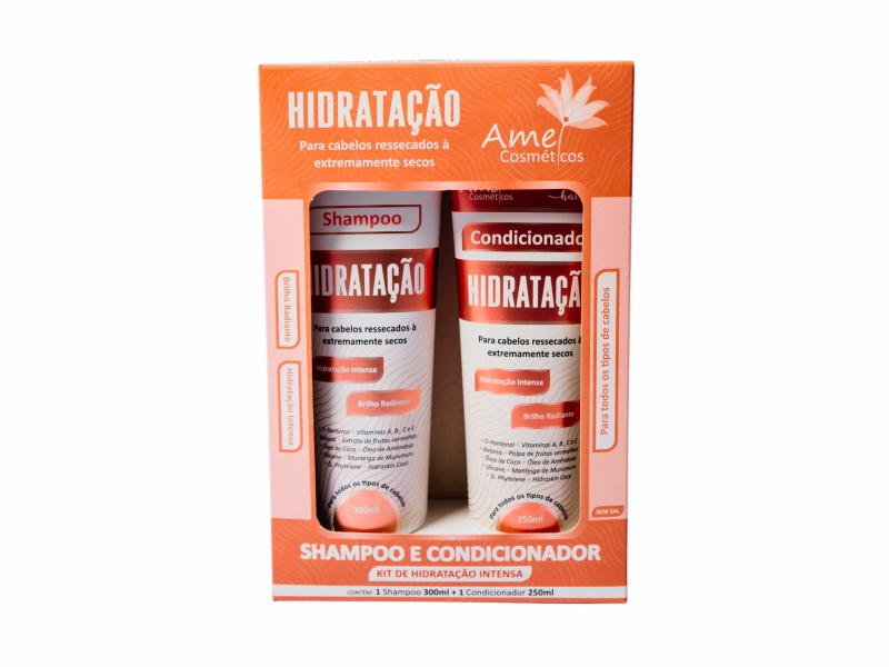 Kit 1 Shampoo 300ml + 1 Condicionador 250ml Hidratao Intensa - Amei Cosmticos